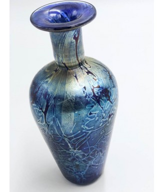 Vase en verre irisé bleu...